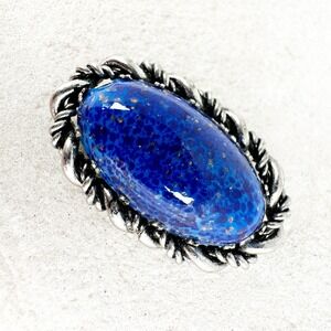 Vintage Western Germany Goldstone Blue Brooch Oval Cabochon Rope Twist‎